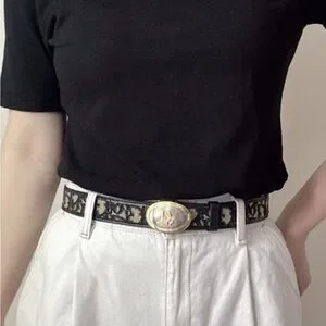 DIOR Belt w/ Gold & Silver Dior Buckle & Blue Oblique Jacquard Print sz 70 Dior | Accessories | Dior Belt W Gold Silver Dior Buckle  main image 2